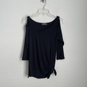 Sympli Black 3/4 Sleeve Cold Shoulder Tunic Slinky